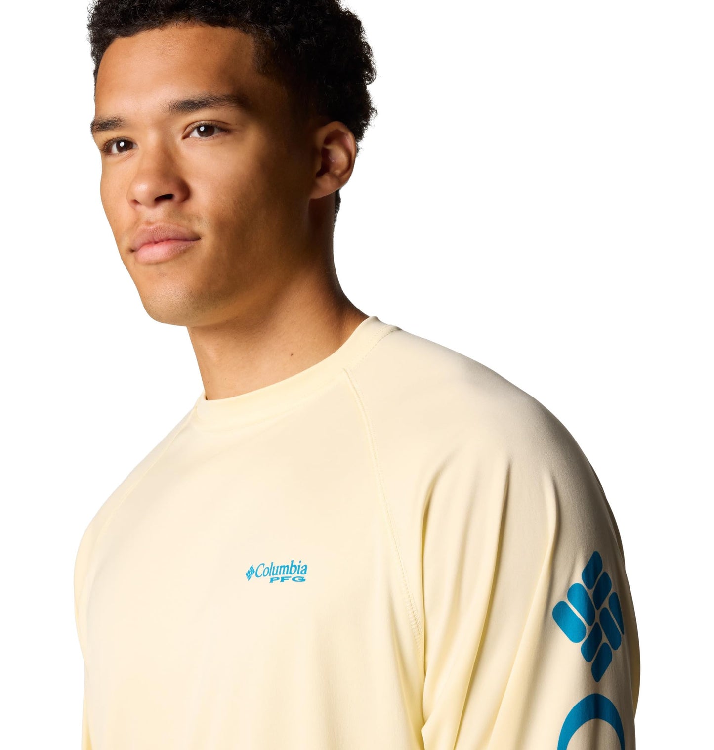 Columbia Men's PFG Terminal Tackle Long Sleeve Fishing Shirt, Lemon Wash/Blue Echo Logo, 3X