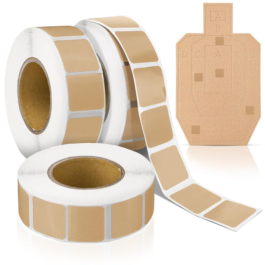 Fuutreo 3000 Pcs Cardboard Target Pasters Self Adhesive Target Stickers 0.87 Inch Square Labels for Pistol Shooting Range Practice, 1000 Per Roll, 3 Rolls(Brown)