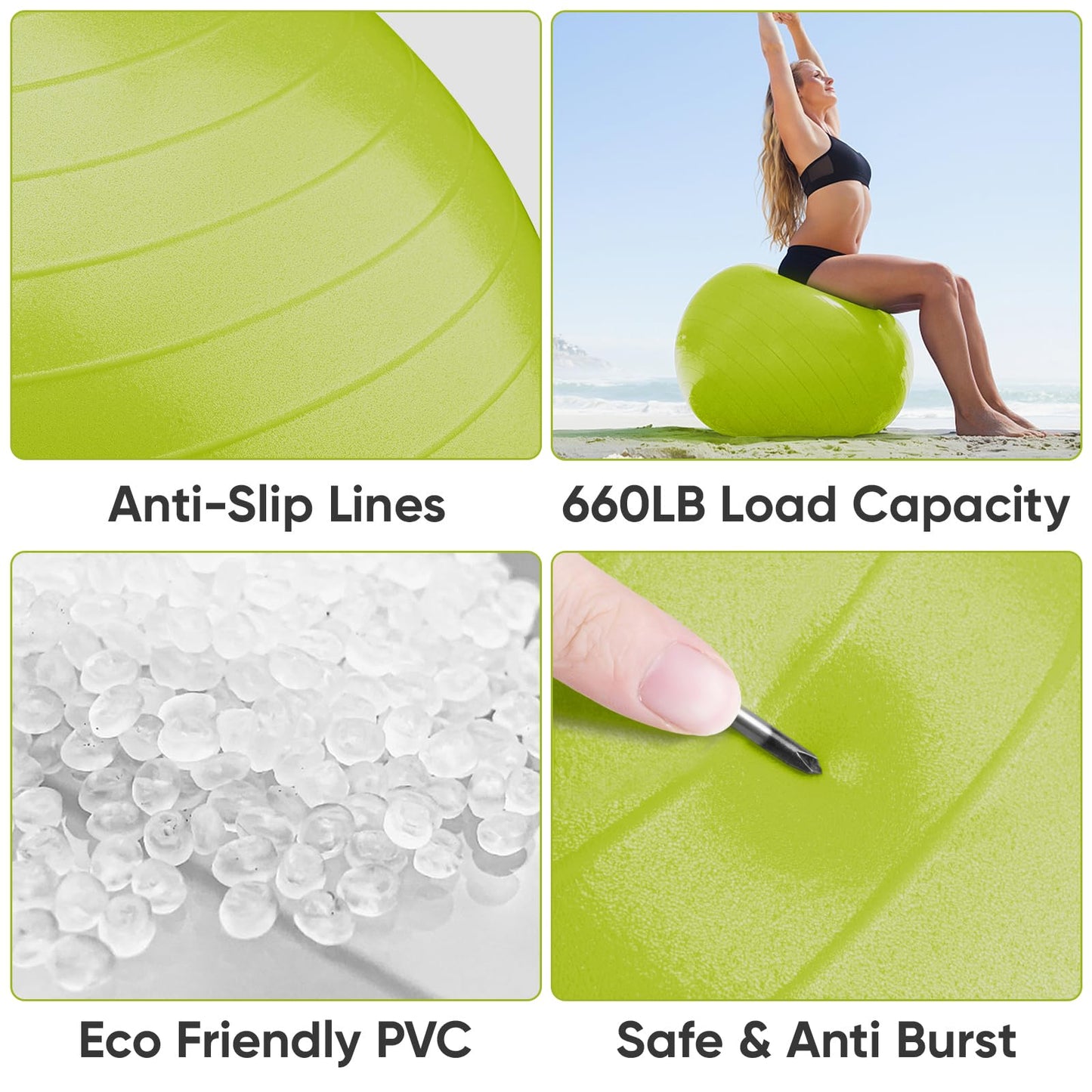 APEXUP Yoga Ball, 660 lbs Anti-Burst Exercise Ball with Pump, 5 Sizes (XXL(31"~34") 85cm, Green)