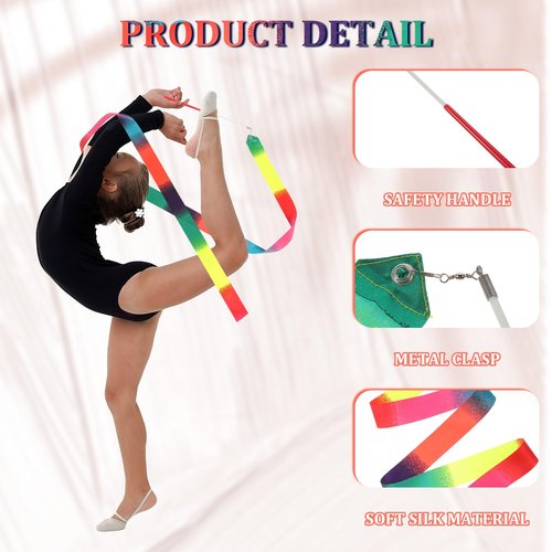MBAIYO Gymnastics Dance Ribbon, 3pcs Rainbow Dance Twirling Streamers with Sticks 78.7 Inch 3 Color Rhythmic Gymnastics Wand for Artistic Dancing, Outdoor Play, Kids Adults Talent Shows