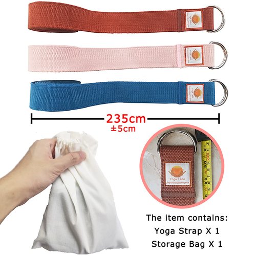 8ft Cotton Yoga Strap for Stretching with a D-Ring, Thick Cotton Nylon Yoga Belt with Extra Safe Metal Loops with Bag Set, 250g Nylon Durable Fitness Stretch Belt with Buckle As Physcial Therapy Bands Workout (Brown)