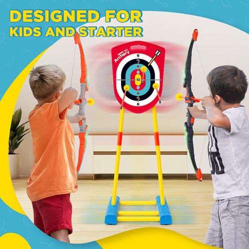 Bow and Arrow for Kids 6-8 8-12, Archery Toy Set for Kids 6+ with Standing Target - Rechargeable/2 Light Up Bows/20 Arrows, Toys for 4-6 7 8 9 10-12 Boys Girls Birthday Gifts