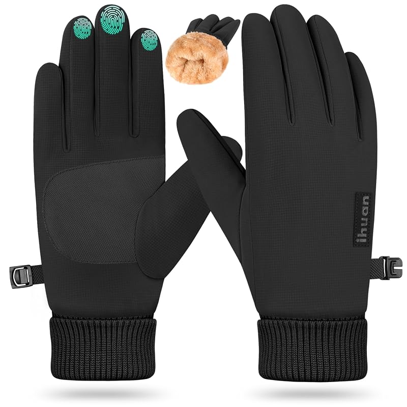 Winter Waterproof Touchscreen Gloves for Men Women - Warm Fleece Lining, Windproof, Black Large