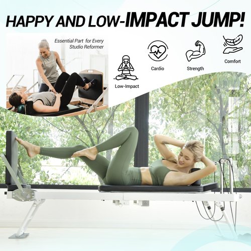 Pilates Reformer, PAETA Foldable Reformer Pilates Machine for Home Use, with Dual Resistance- Springs and Cords, Pilates Equipment for Home Workouts with Jump Board, Up to 400 LBS(White