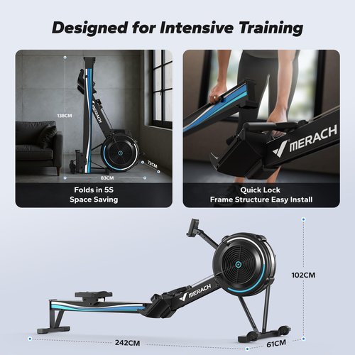 MERACH Rowing Machines for Home, Adjustable Air Resistance Professional Indoor Rowing Machine, Ergonomic Comfort Seat, Performance Monitor and Device Holder, Easy Storage