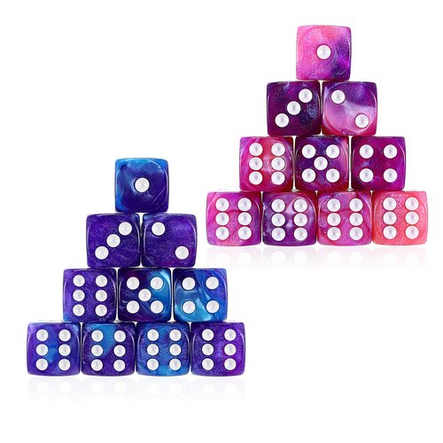 YBEATY 20 PCS Acrylic Dice16mm Set 2 Colors 6 Sided Dice Set Colorful Pink Blue Two-Color Acrylic Game Dice for Role Play Table Games Classroom Teaching Math Learning Standard Parties