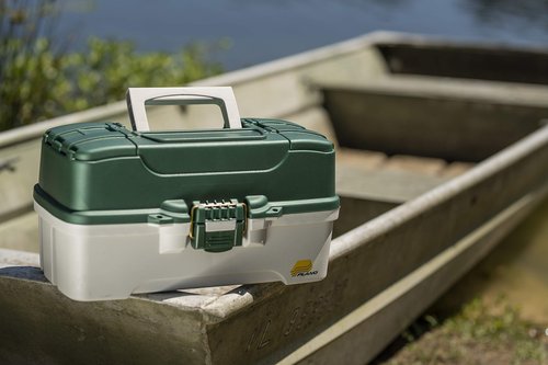 Plano 3-Tray Tackle Box with Dual Top Access, Dark Green Metallic/Off White, Premium Tackle Storage