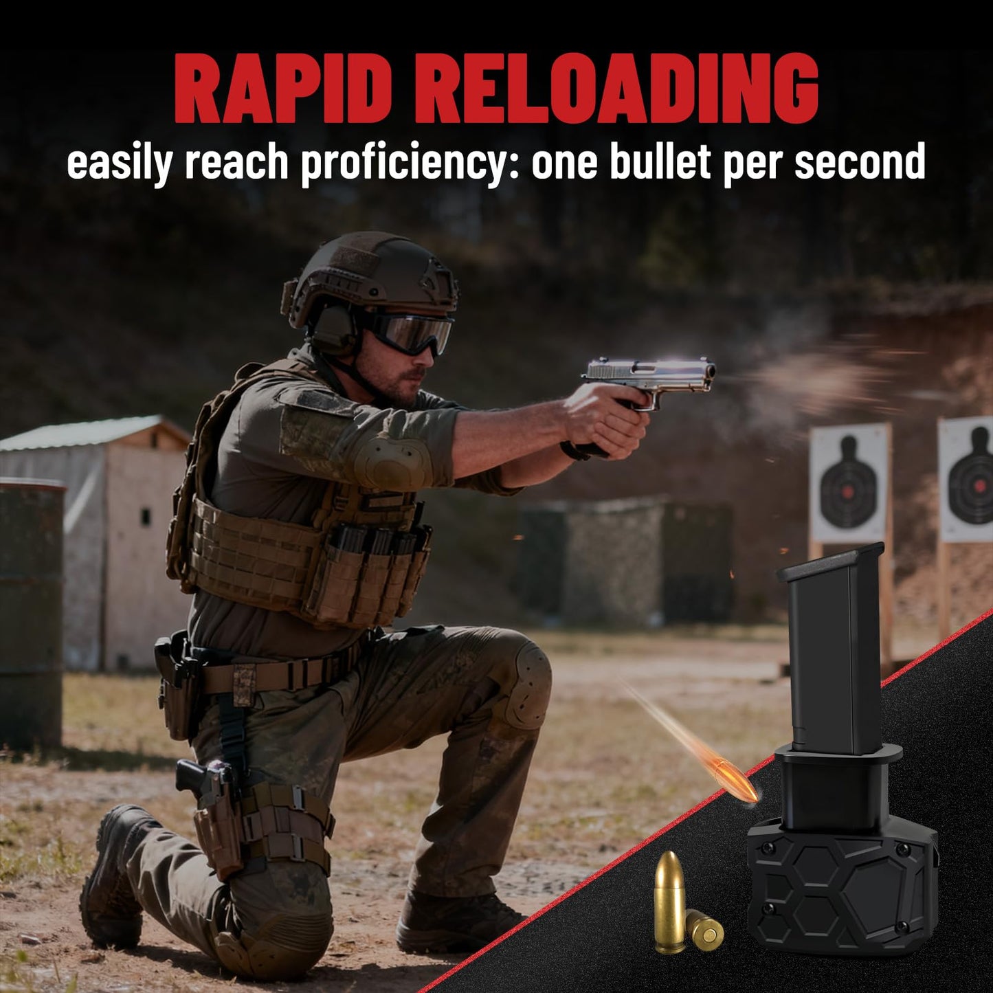 Jevuoyee Universal Speed Loader for 9mm & .40 SW - 2-Step Rapid Magazine Loader Compatible with Glock 17/19/22/23/26/34/45/47 & More, Effortless & Jam-Free Reloading, Perfect Shooting Gift (Black)