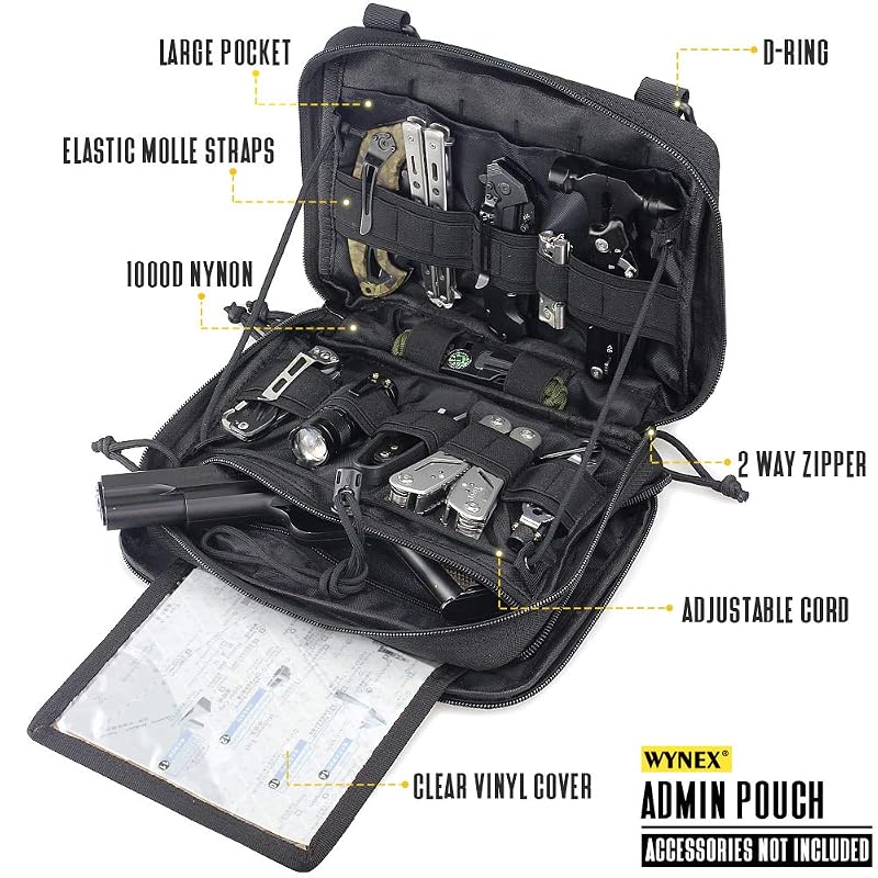 WYNEX Tactical Molle Admin Pouch - Double Layer Large EDC Tool Bag, Black