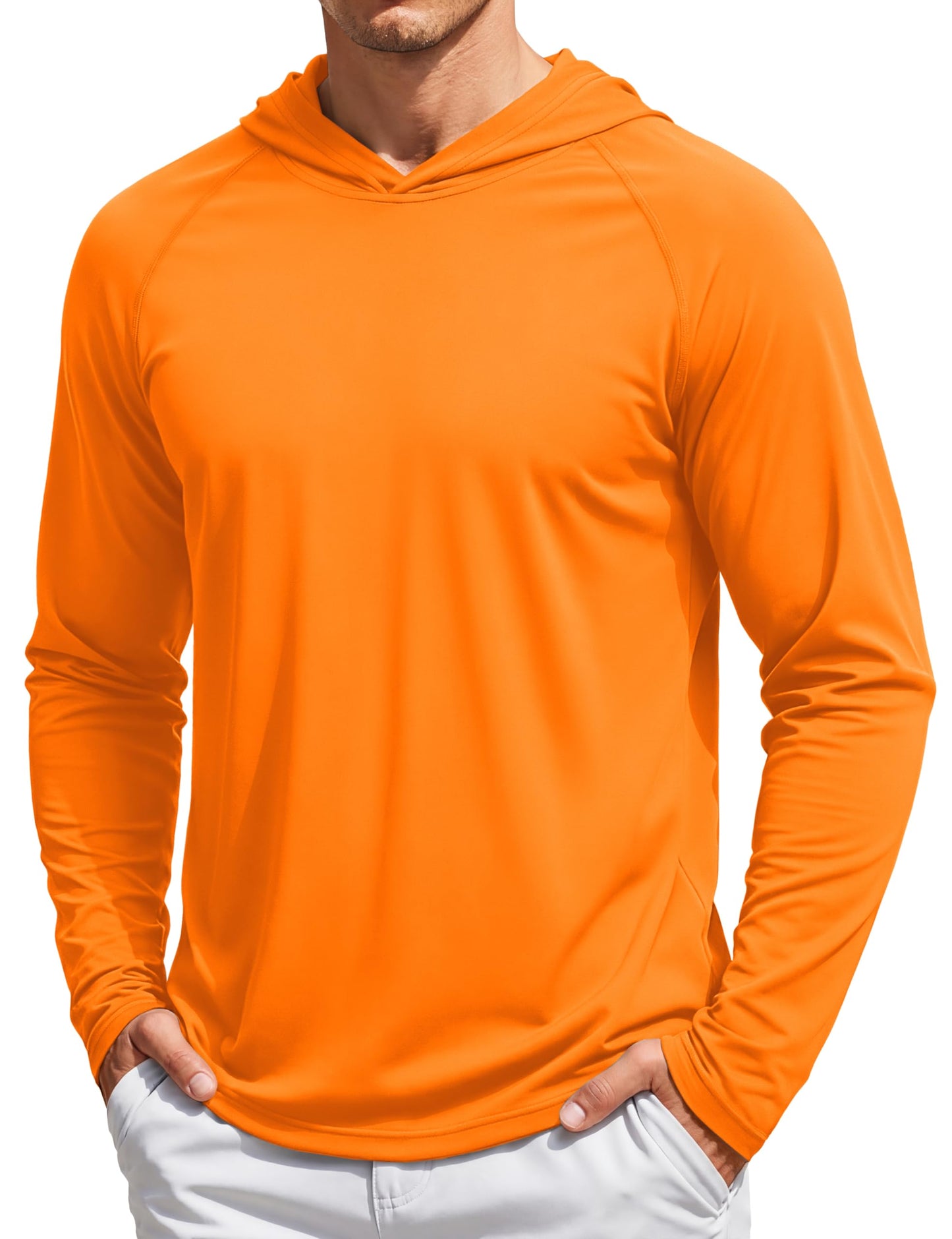 TACVASEN Long Sleeve Shirts for Men Lightweight Hoodie Men Dry Fit Active Hooded Shirts Sun Protection Hoodies SPF Tee Orange L