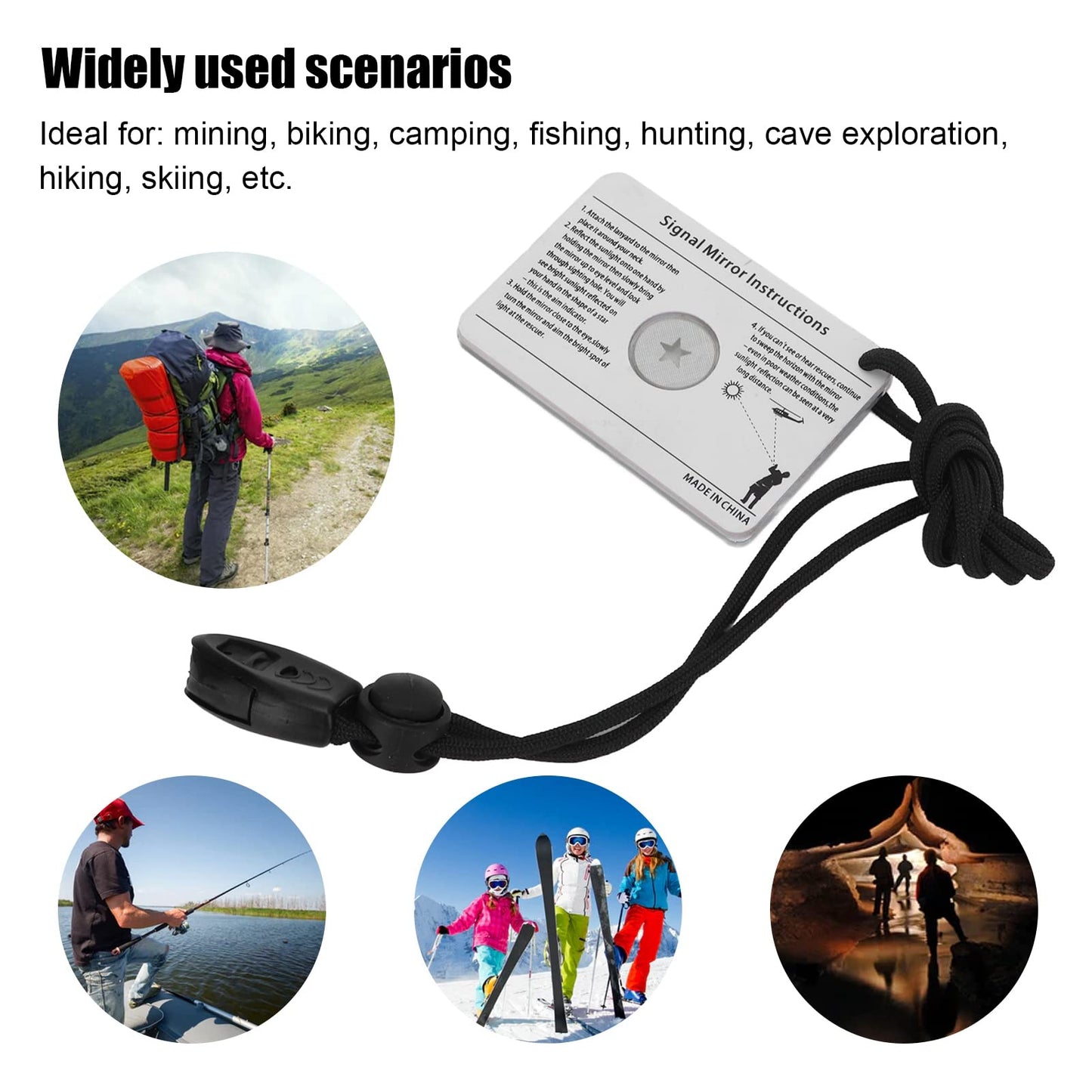 2.3 Inch Signal Mirror Survival Reflective Mirror with Aim Indicator & Whistle, Outdoor Survival Military Grade SOS Rescue Emergency Mirror for Hiking, Camping, Backpacking (B)