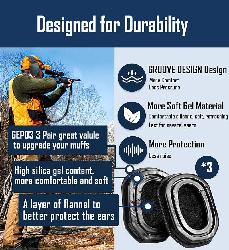 Prohear GEP03 3-Pack Gel Ear Pads for Walkers Razor Earmuffs - Upgraded Soft Replacement