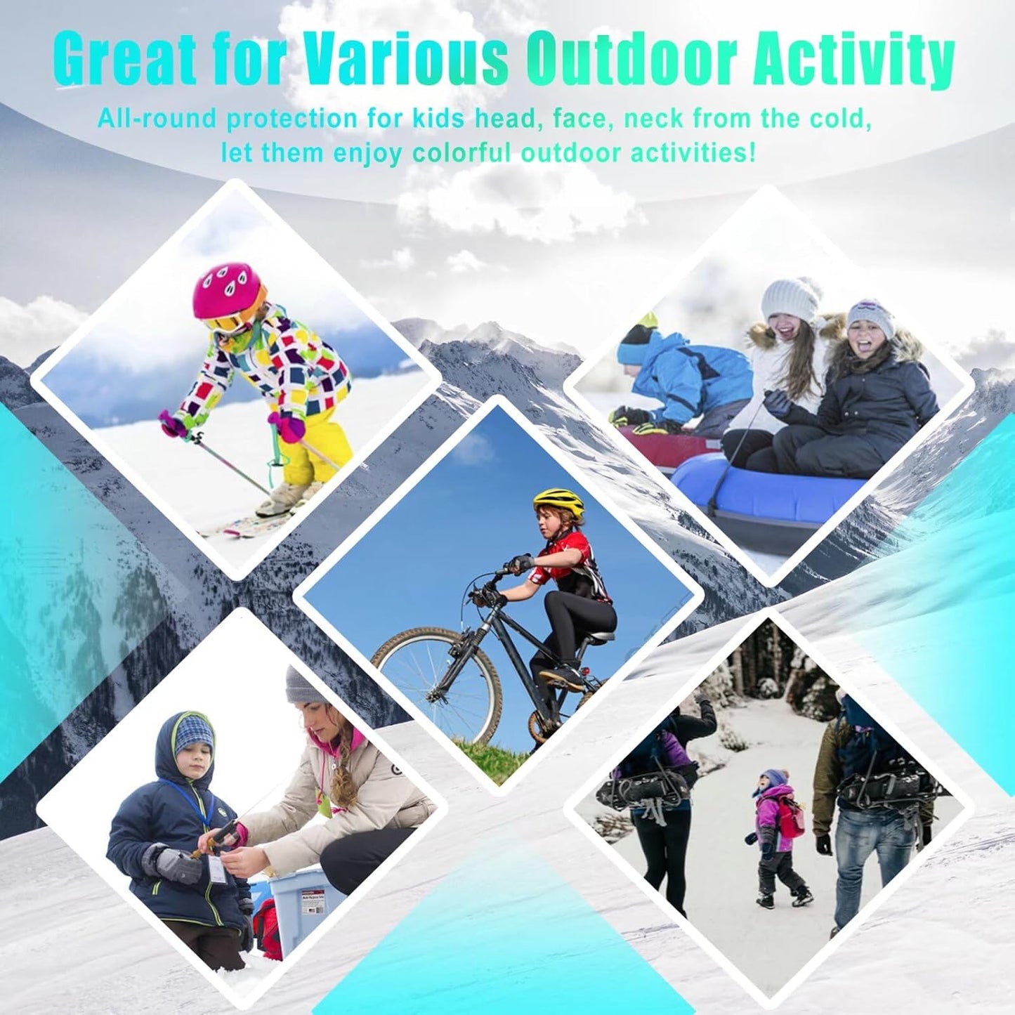 2 Pack Kids Balaclava Face Mask for Boys Girls, Windproof Winter Hat Ski Mask for Cold Weather, Breathable Face Warmer for Sports -12