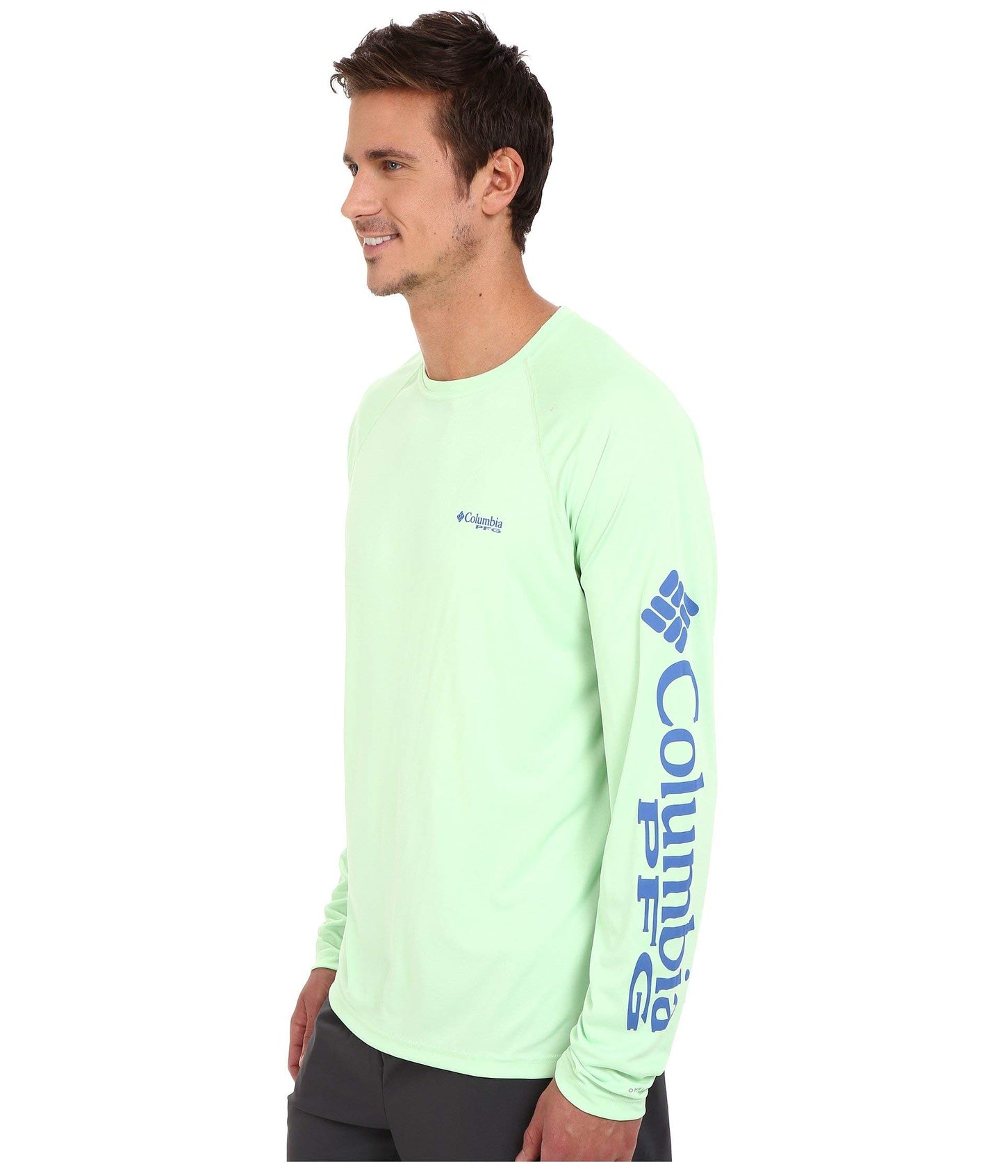 Columbia Men's PFG Terminal Tackle Long Sleeve Fishing Shirt, Key West/Vivid Blue Logo, Large Tall