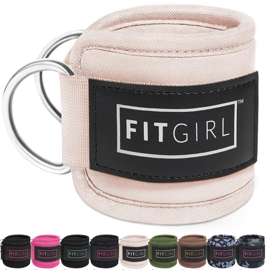FITGIRL - Ankle Strap (Single) for Cable Machines and Resistance Bands, Work Out Cuff Attachment for Home & Gym, Glute Workouts - Kickbacks, Leg Extensions, Hip Abductors, Women Only (Beige, Single)