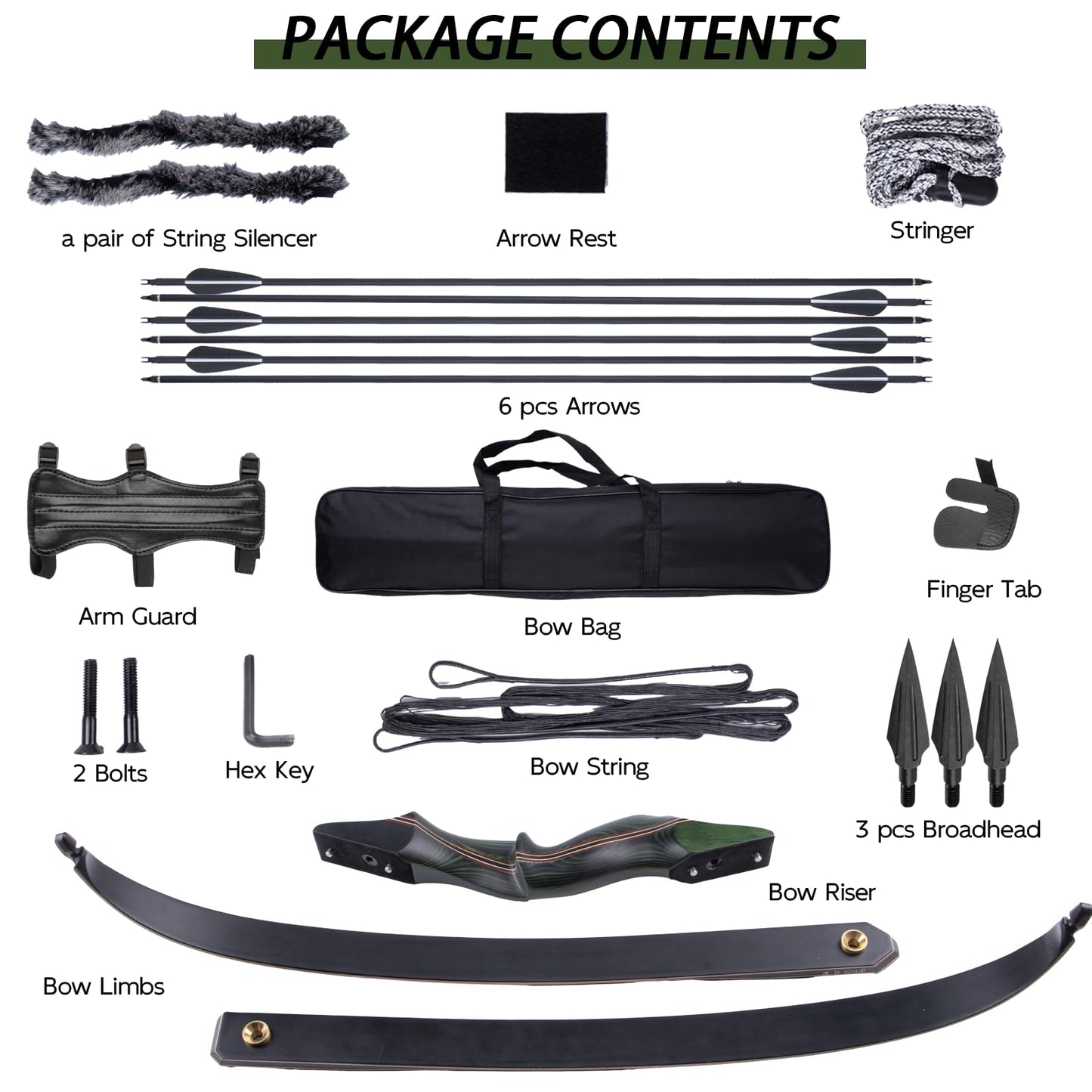 GQT Archery 60" Recurve Bow and Arrow Set for Adults, 30-50lbs Right Hand Wooden Hunting Bow for Outdoor, Hunting and Practice, Standard Target Archery Beginner Recurve Bow and Arrows Kit (50lbs)