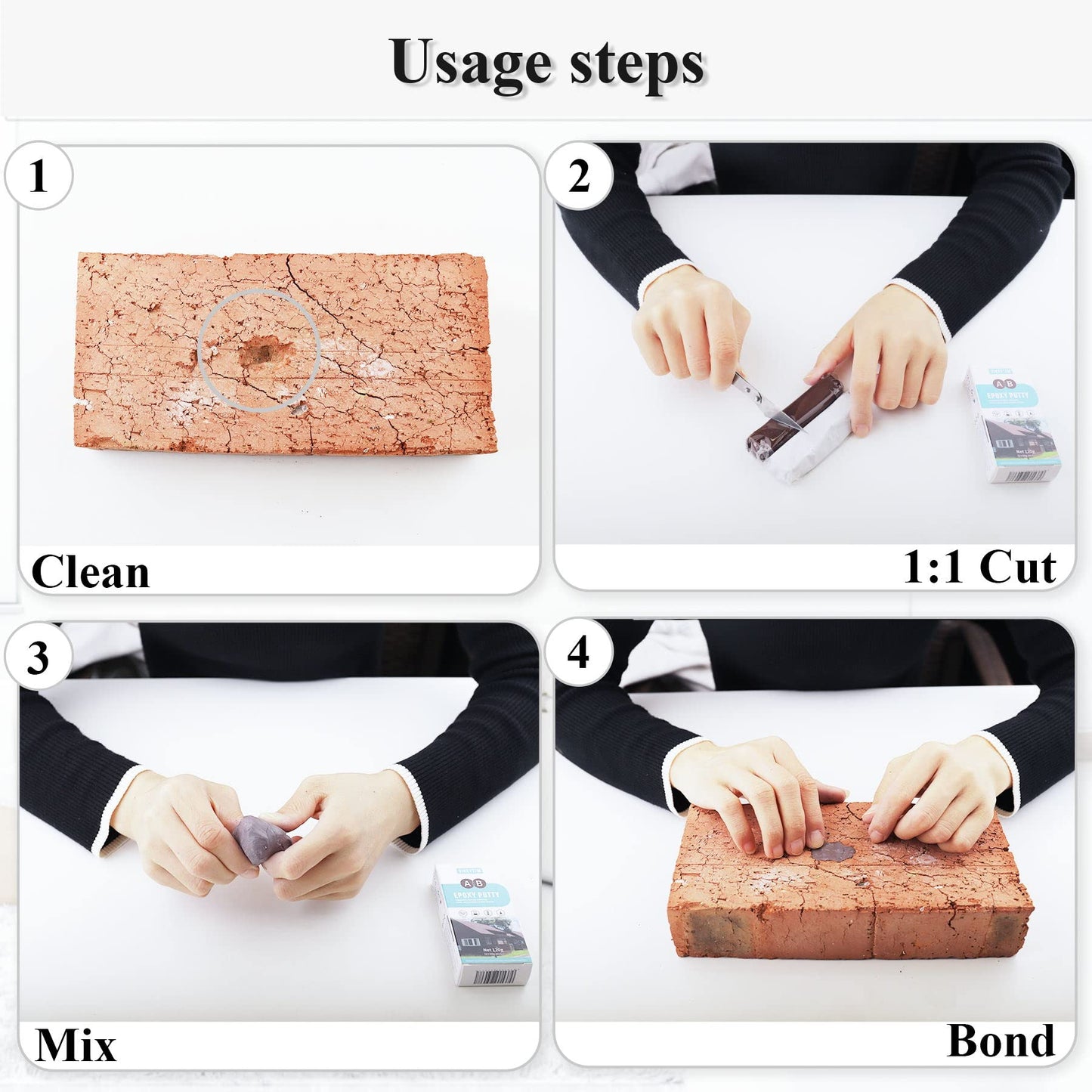 VIKEYTIM Epoxy Putty, 120g 2 Part Fast Repair Epoxy Putty Wood, Metal, Stone, Hard Plastic, Acrylic, Ceramic, Glass, Acrylic Bonding and Repair (Brown)