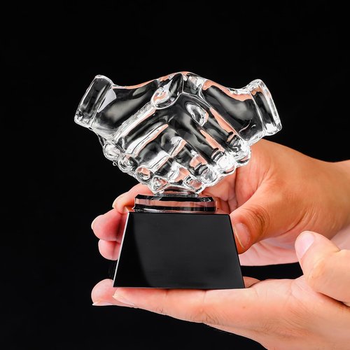 JUSTSY Crystal Handshake Trophy Award for Friendly Cooperation, Agreement, Partnership, Teamwork Milestone, Participation Blank Trophy for Adults