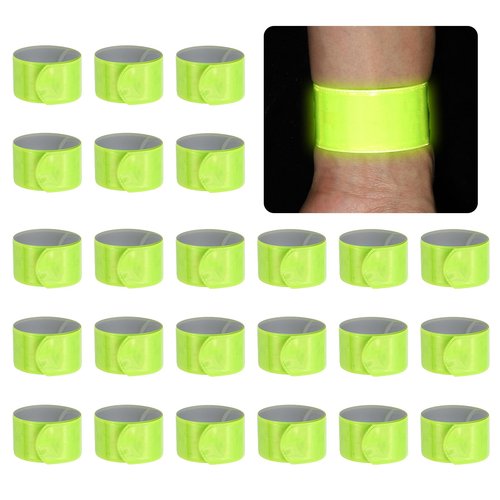 PATIKIL 22cm Reflective Bands, 24pcs Reflective Arm Bands Straps Wrist Reflective Running Gear Safety Reflective Straps Bracelets High Visibility for Night Walking Bicycle, Yellow