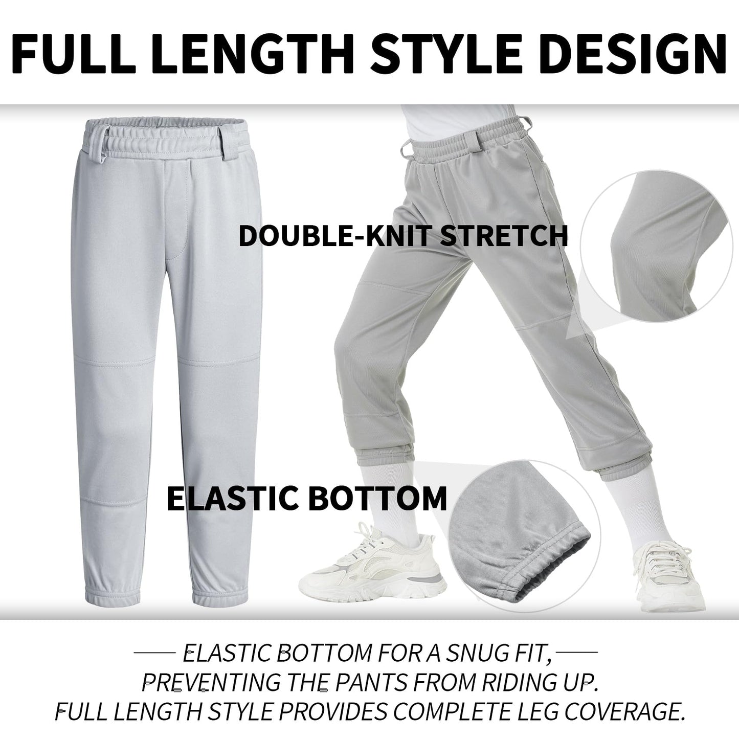 QBK Youth Toddler Baseball Pants Softball Pants Kids Tee Ball Pants for Boy Girl 2T-17Years（Grey 7T）