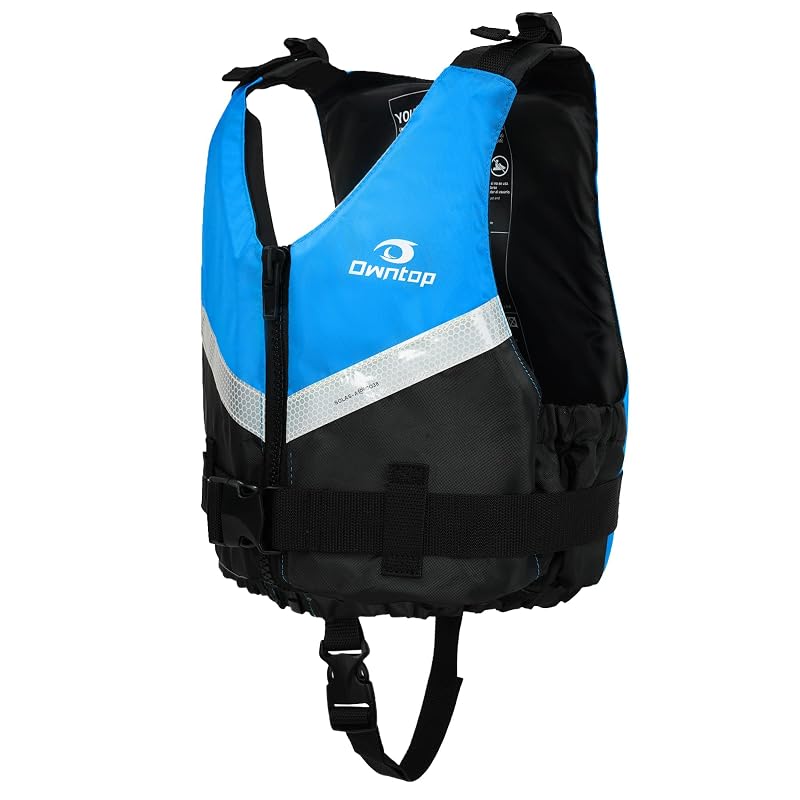 Owntop Kids Swim Vest - Ultra Thin Lightweight PFD with Crotch & Adjustable Waist, High-Visibility Blue (75-125 lbs) - Training, Kayak, Boating