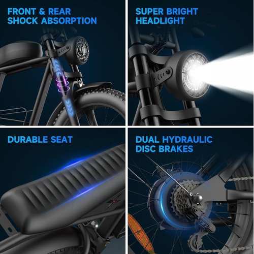 ZOILSHUNDRY Electric Bike for Adults with 1500W Peak Motor,Max Speed 35MPH & Up to 70Miles,Moped ebikes with 20.8AH Battery,20" Fat Tire Commuting Off Road Mountain Ebike,Max 550LBS