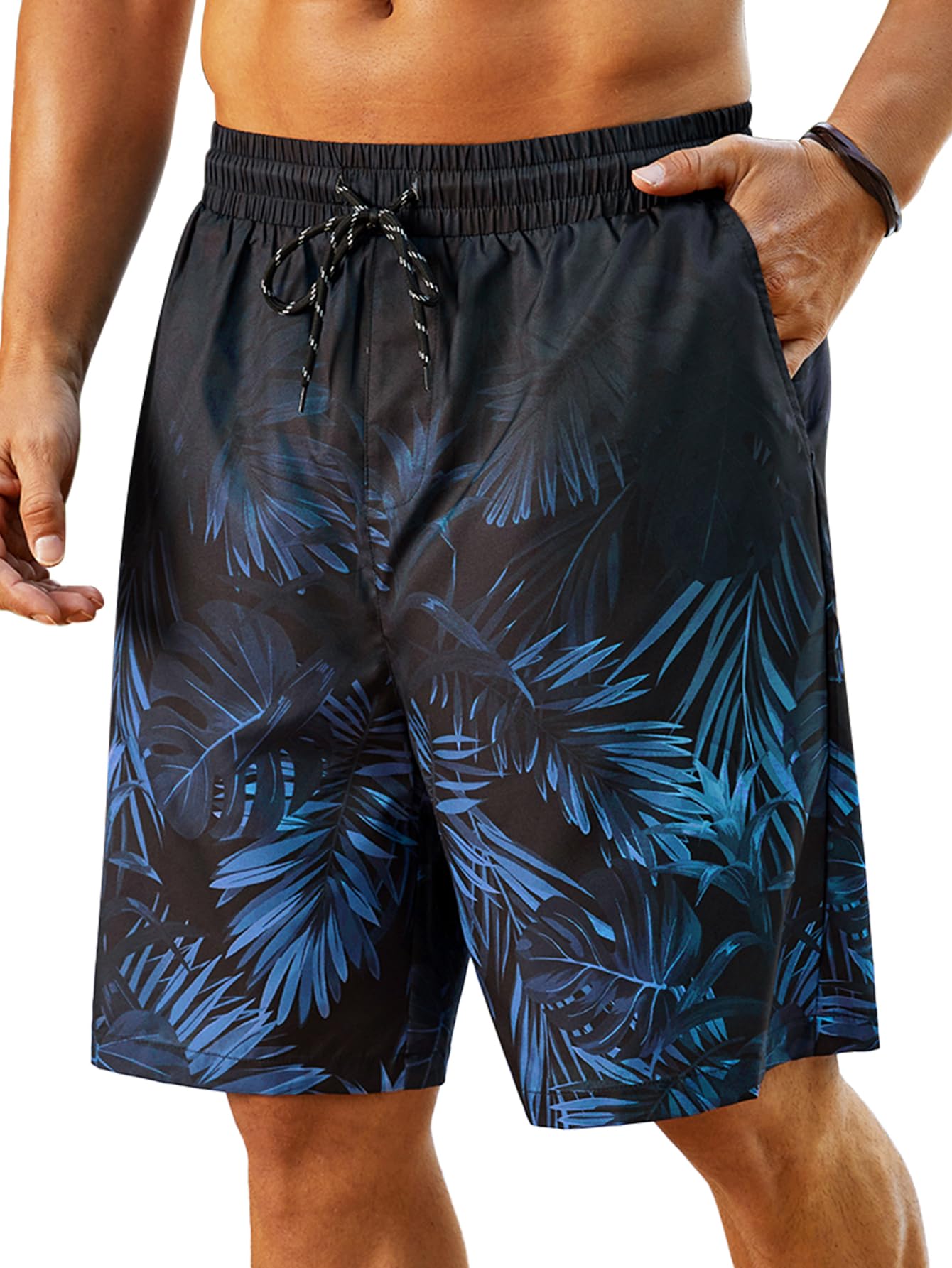 Hardaddy Men's Swim Trunks Quick Dry Bathing Suit Swimming Board Shorts Mesh Lining Hawaiian Beach Swimwear with Pockets Dark Blue L