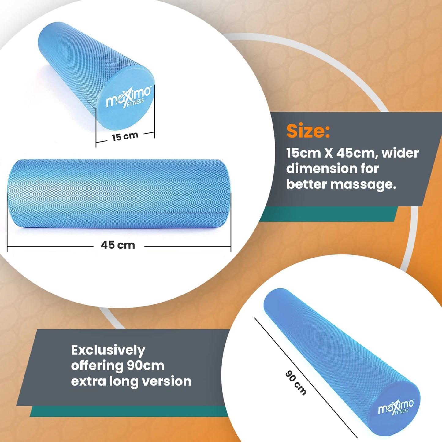 Maximo Fitness Foam Roller - High Density Exercise Roller for Trigger Point Self Massage, Muscle and Back Roller for Fitness, Physical Therapy, Yoga and Pilates, Gym Equipment
