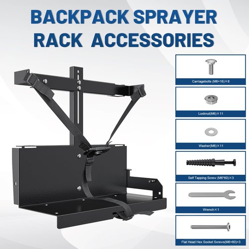 Backpack Sprayer Rack, Adjustable Backpack Sprayer Holder with Upgraded Buckle for Webbing Suitable for Open or Enclosed Trailers, Black