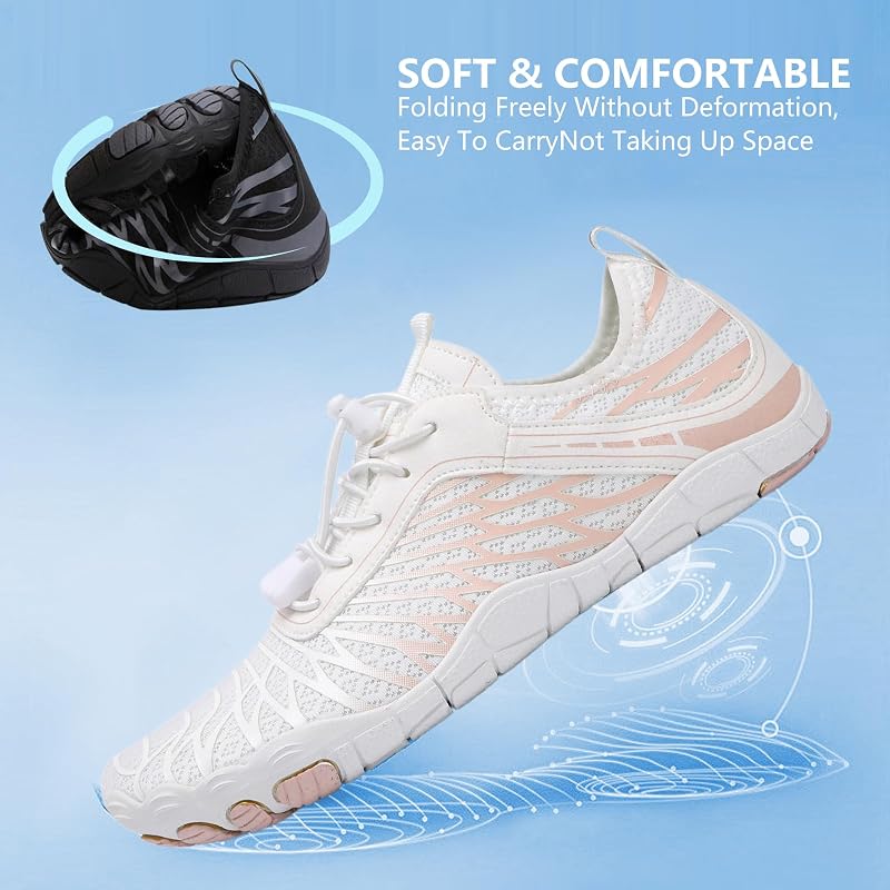 Water Shoes for Hiking - Barefoot Style, Wide Toe Box, Non-Slip, Waterproof (White, US Men 6-6.5 / Women 8-8.5)