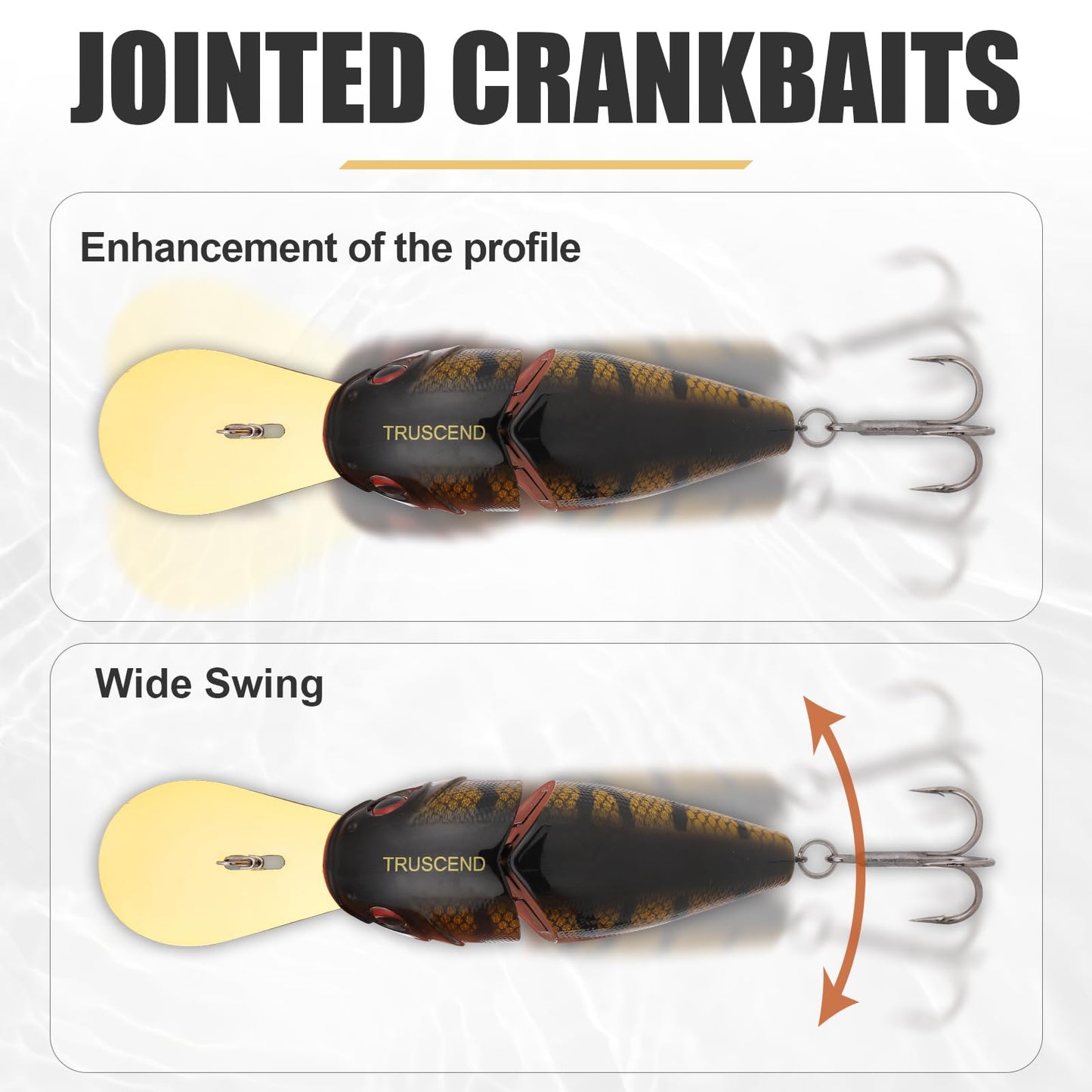 TRUSCEND Easy Catch SwimMax with BKK Hooks, Magic Noisy Wiggling and Vibrating Actions for More Bites, Lifelike Fishing Lures for Bass Trout Walleye Crappie, Strongest Dyneema Fiber Jointed Swimbaits