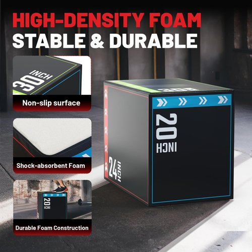 papababe 3-in-1 Plyometric Jump Box Workout Equipment, Box Jumps for Home Gym, Plyo Box Trainer with Anti Slip Surface and High Density Foam, 20x24x30