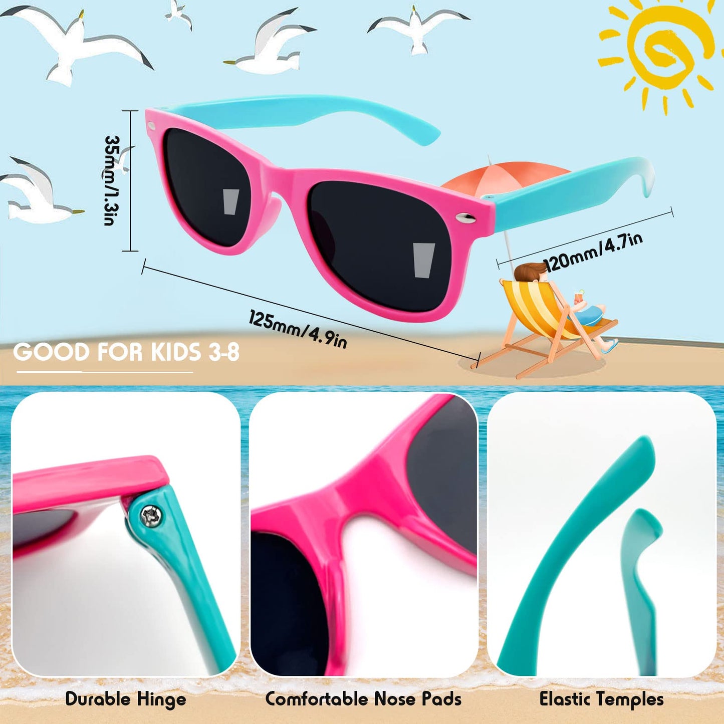 Pibupibu 8 Pack Kids Toddler Sunglasses Bulk,Neon Party Sunglasses for Kids,Beach Pool Birthday Goodie Bag Party Favors for Girls Boys
