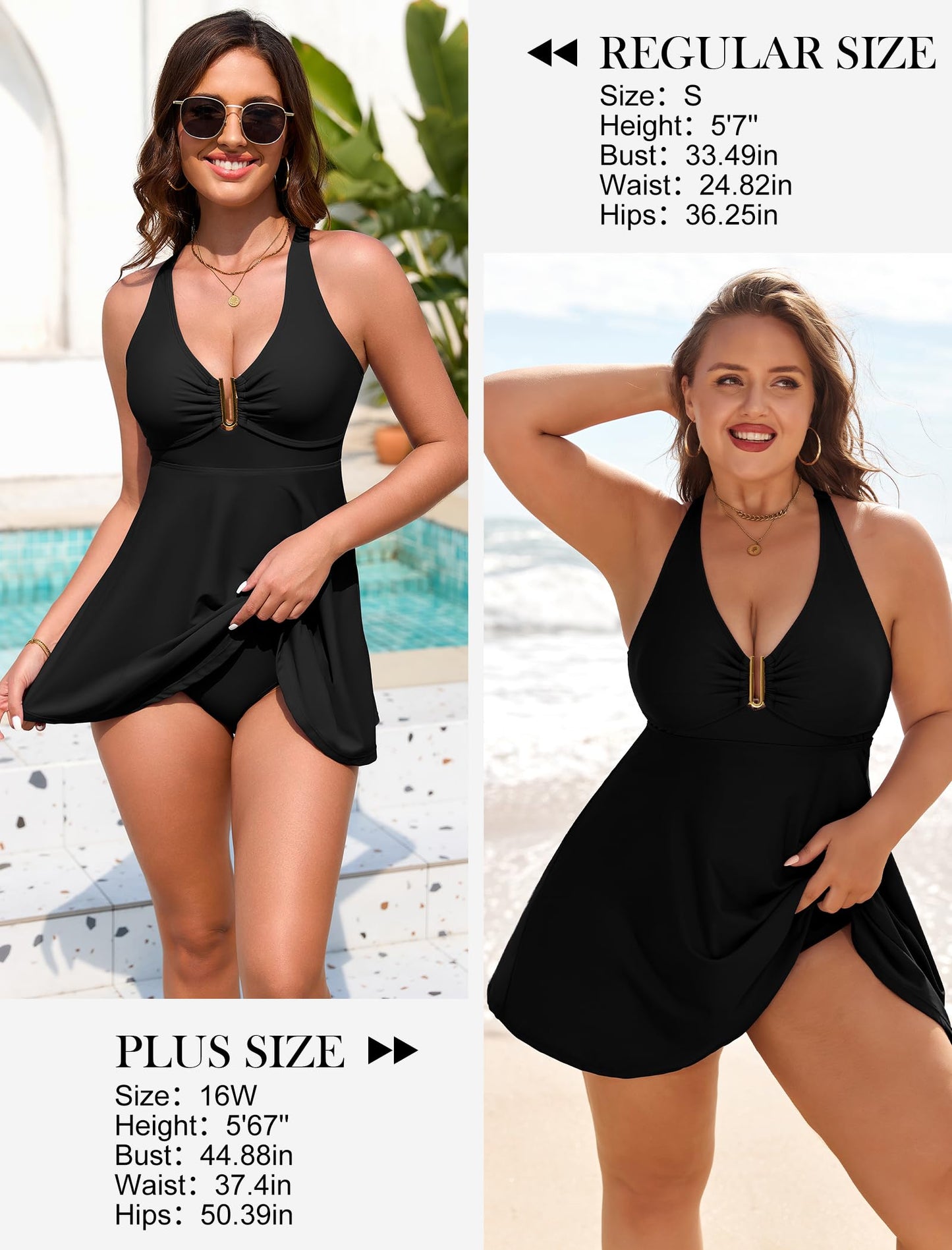 Arolina Swim Dresses for Women Modest Tummy Control Swimsuits Black One Piece Swimsuit Cute Full Coverage Bathing Suit XL