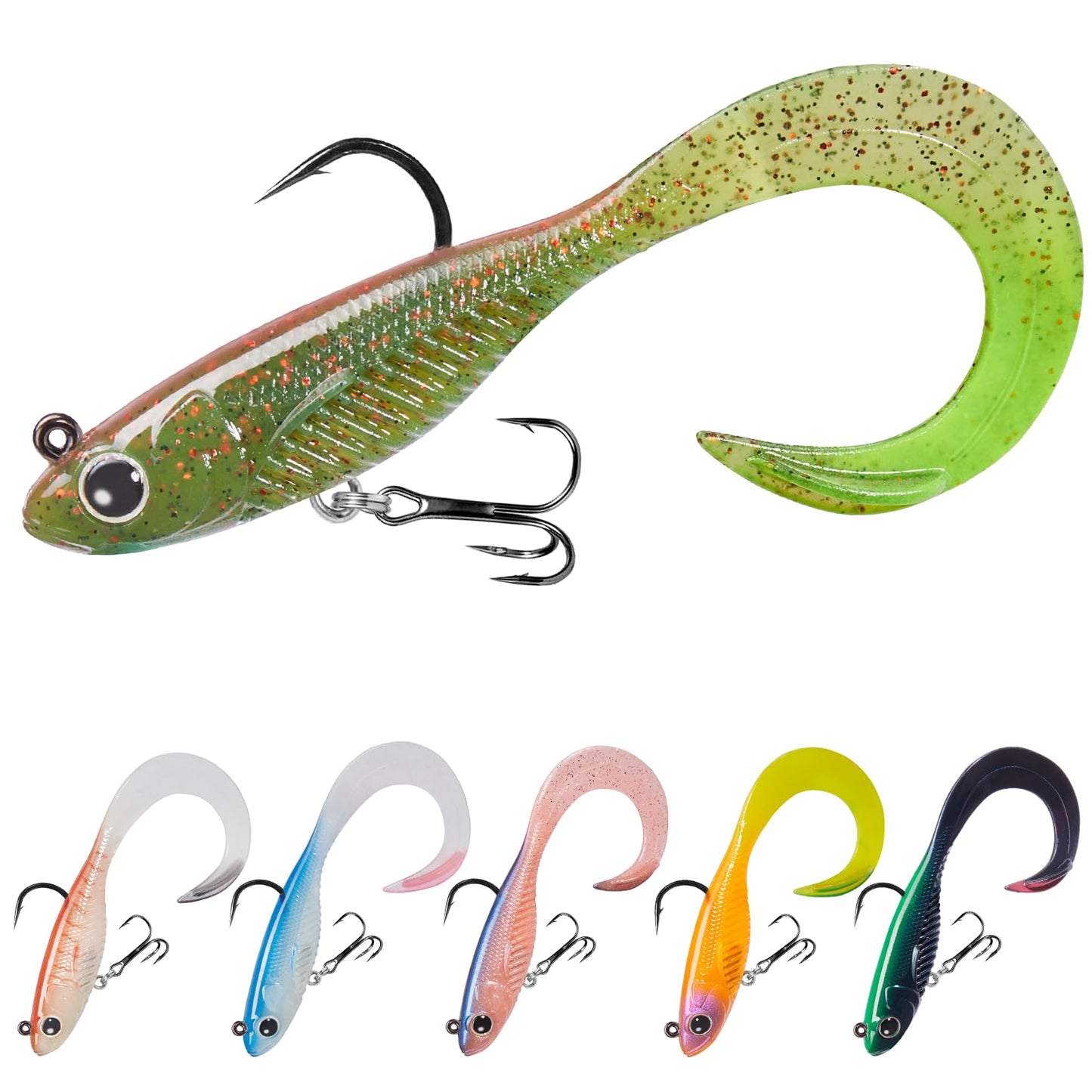 TRUSCEND Duramax Easy Catch TPE Soft Fishing Lures with BKK Hooks, Trembly Sinking and Vibrating Swim for More Bites, Pre-rigged Tear-Resistant Swimbaits for Bass, Trout, Crappie, Freshwater Saltwater