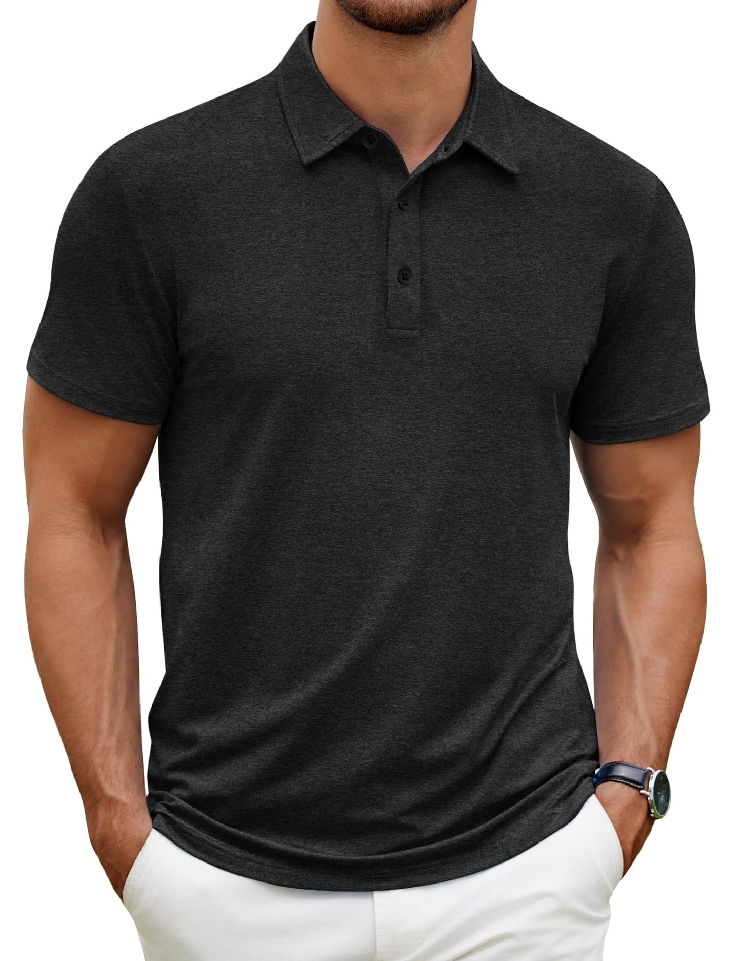 COOFANDY Men's Short Sleeve Black Golf Polo Shirts Quick-Dry Performance Tactical T-Shirt Collared Tennis Shirts Top