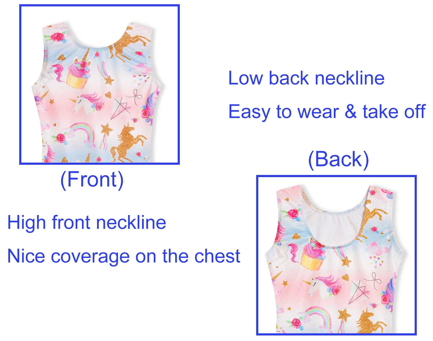 Domusgo Leotard for Girls Gymnastics Size 3t 4t Shiny Sleeveless Rainbow Unicorn Biketard with Shorts