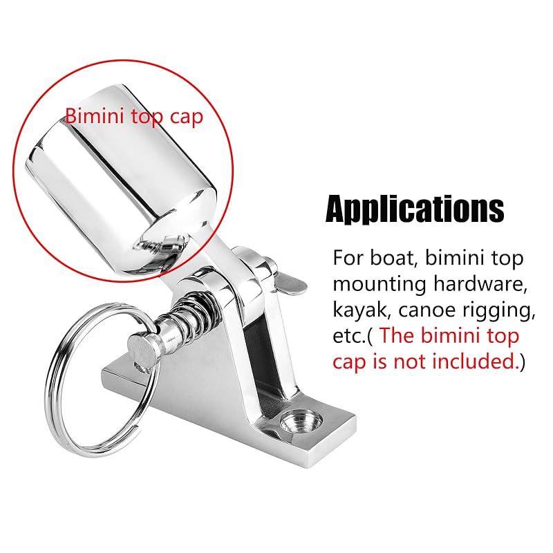 316 Stainless Steel Bimini Top Deck Hinge with Quick Release Pin – 90° Deck Hinge, Includes Screws