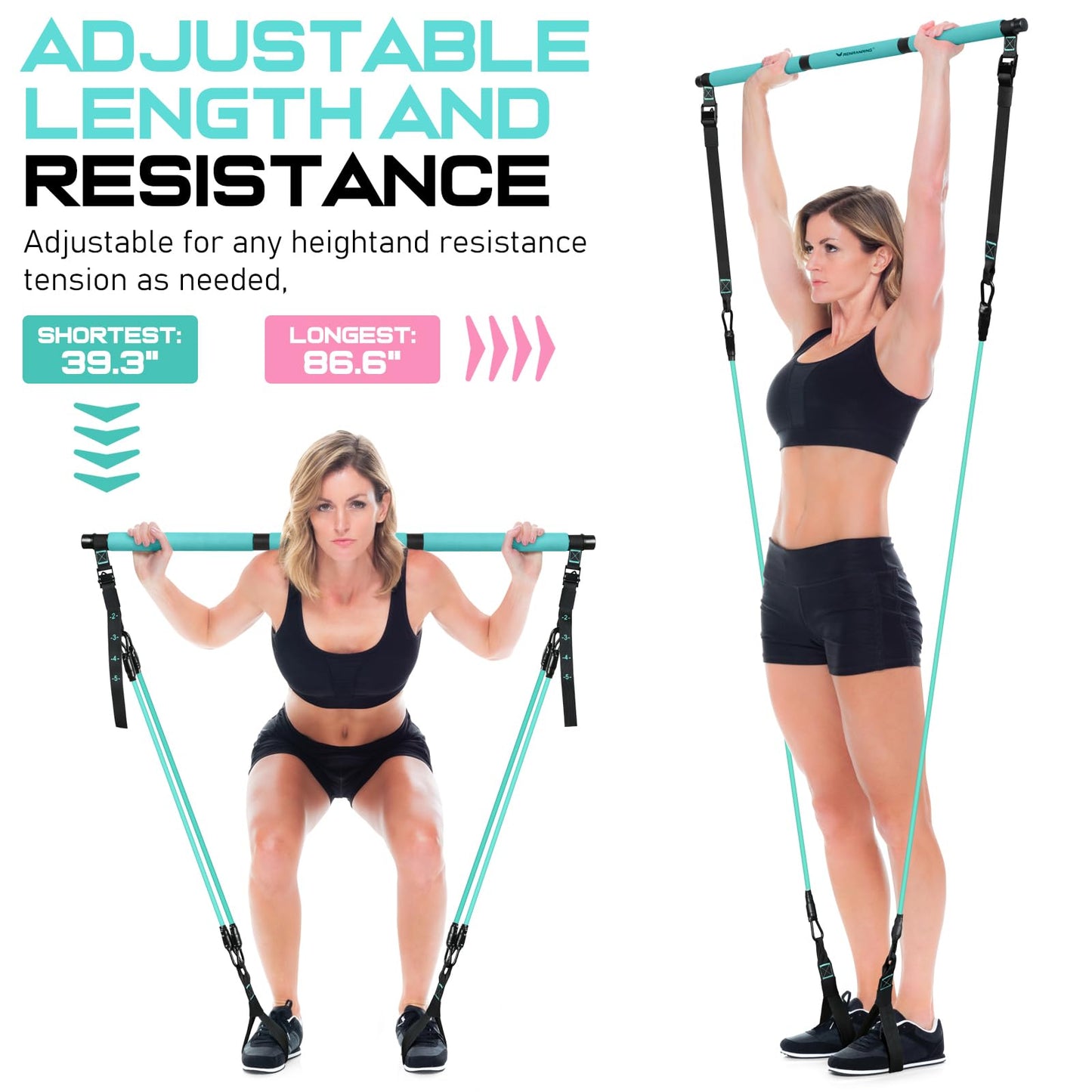 Pilates Bar Kit with 6 Latex Resistance Bands, Adjustable Exercise Bar