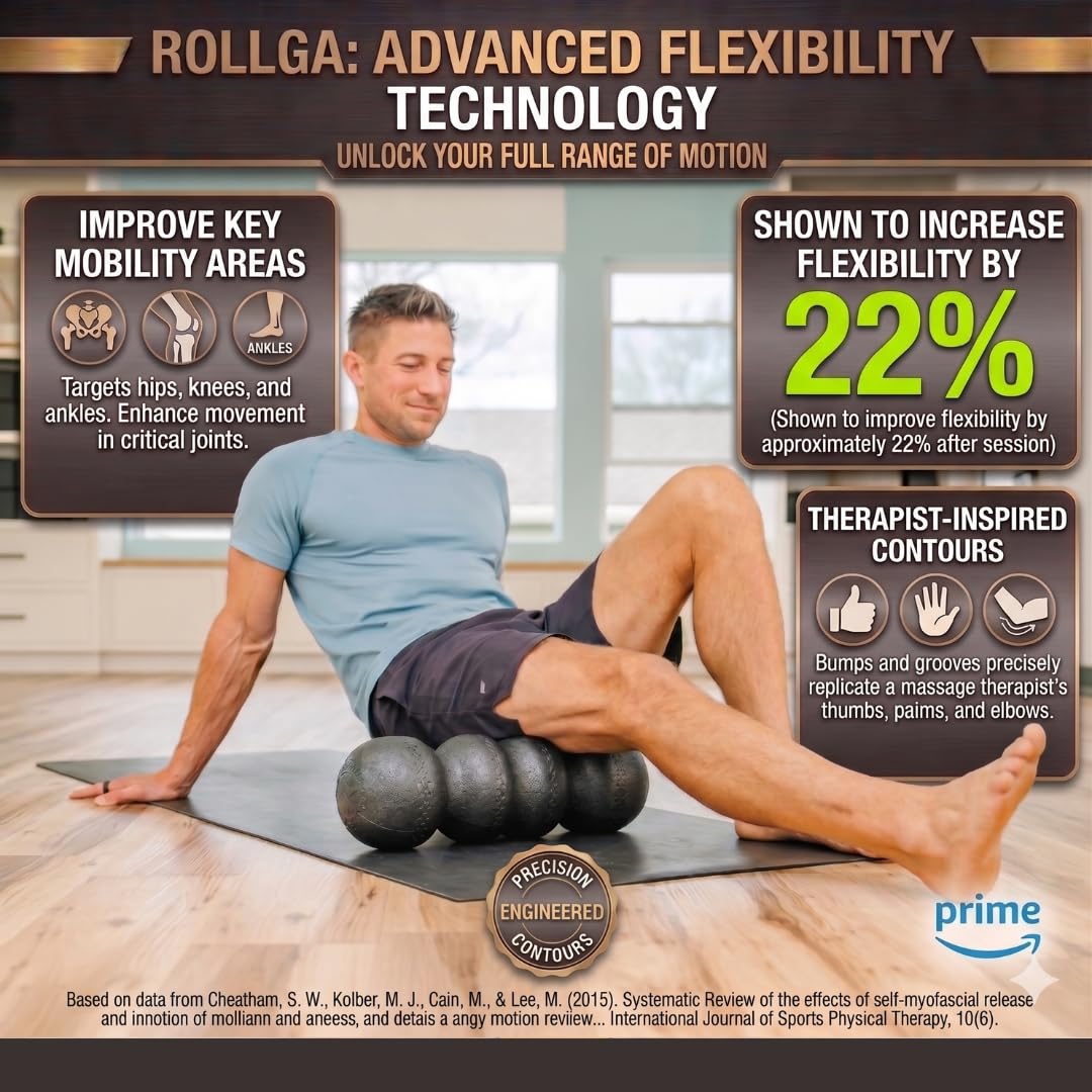 Rollga Foam Roller PRO - High Density Foam Roller for Back Pain Relief, Deep Tissue Massage & Muscle Recovery. Physical Therapy Exercise Tool for Neck, Back, Legs, & Feet. Yoga & Pilates Roller