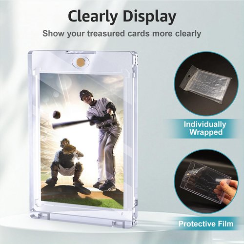 SAMYUCHO 180PT 15 Pack Magnetic Card Holder for Trading Cards, One Card Touch Holder, U-V Protector Baseball Card Hard Plastic Cover for Football Basketball Sports Game