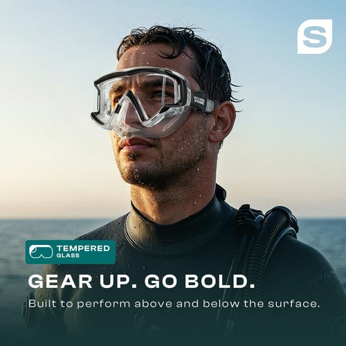 Scuba Prime Pano 3 Scuba Diving Mask, Tempered Glass Snorkel Mask Three-Window Scuba Mask No-Leak Dive Mask Silicone Skirt Diving Mask for Snorkeling and Scuba Use, TransBlack
