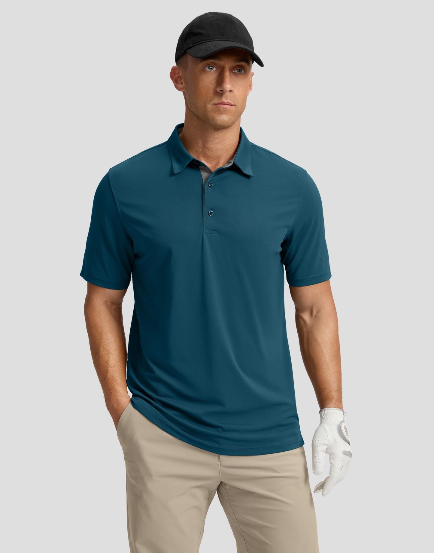 Men's Golf Shirts Dry Fit Moisture Wicking Performance Short Sleeve Collared Polo Shirts for Casual Tennis Bussiness (Reflecting Pond, XXL)