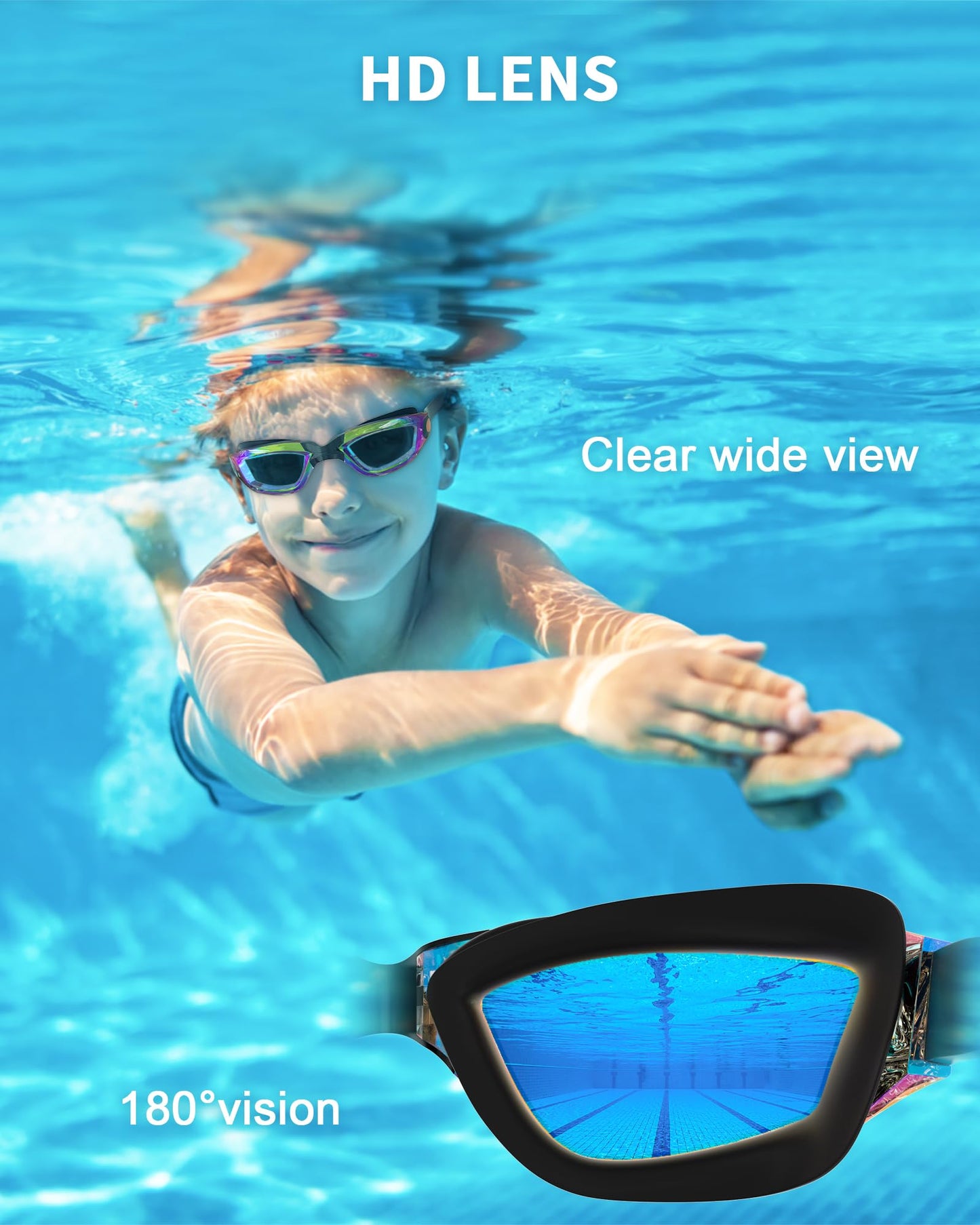 Hurdilen Kids Swim Goggles, Swimming Goggles for Kids with Nose Clip, Earplugs, Nose Bridge for Age 3-15