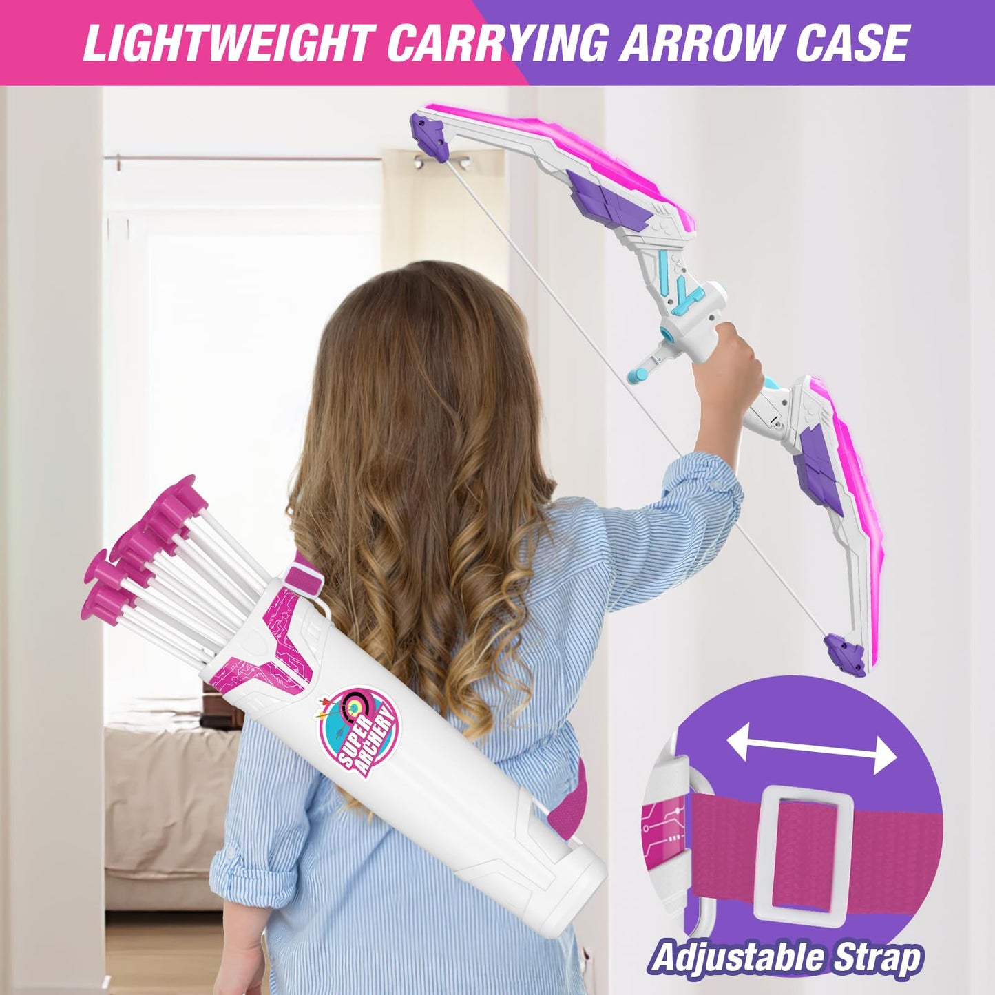 HYES 2 Pack Bow and Arrow for Kids, LED Light Up Archery Set with 24 Suction Cup Arrows, 2 Hanging Targets, 6 Score Targets & 2 Quiver, Indoor Outdoor Sport Toys for Girls Ages 4-12