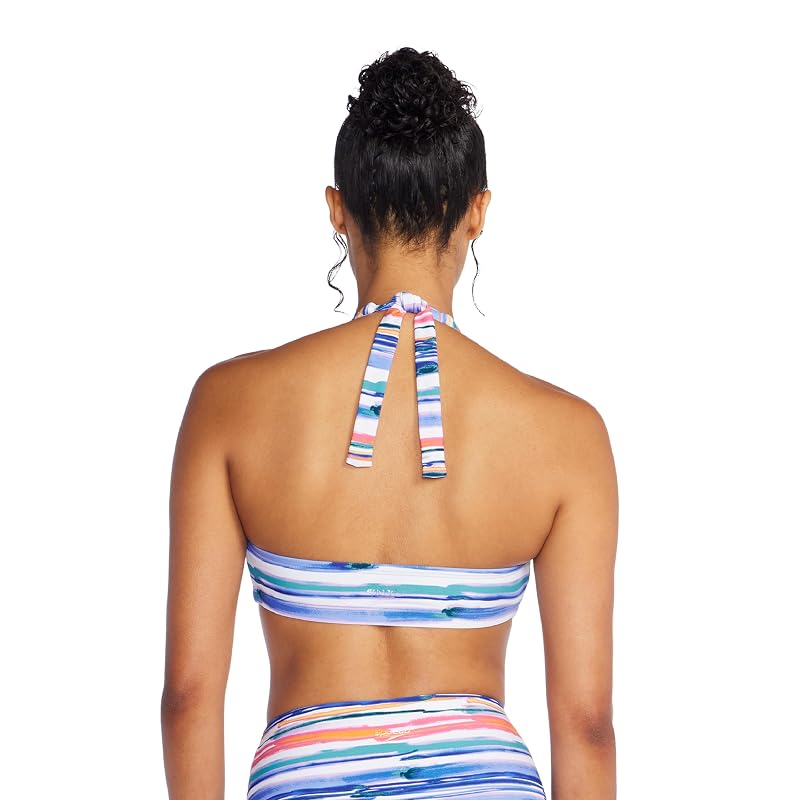 Speedo Women's Halter V-Neck Bikini Top with Removable Cups, UPF 50+