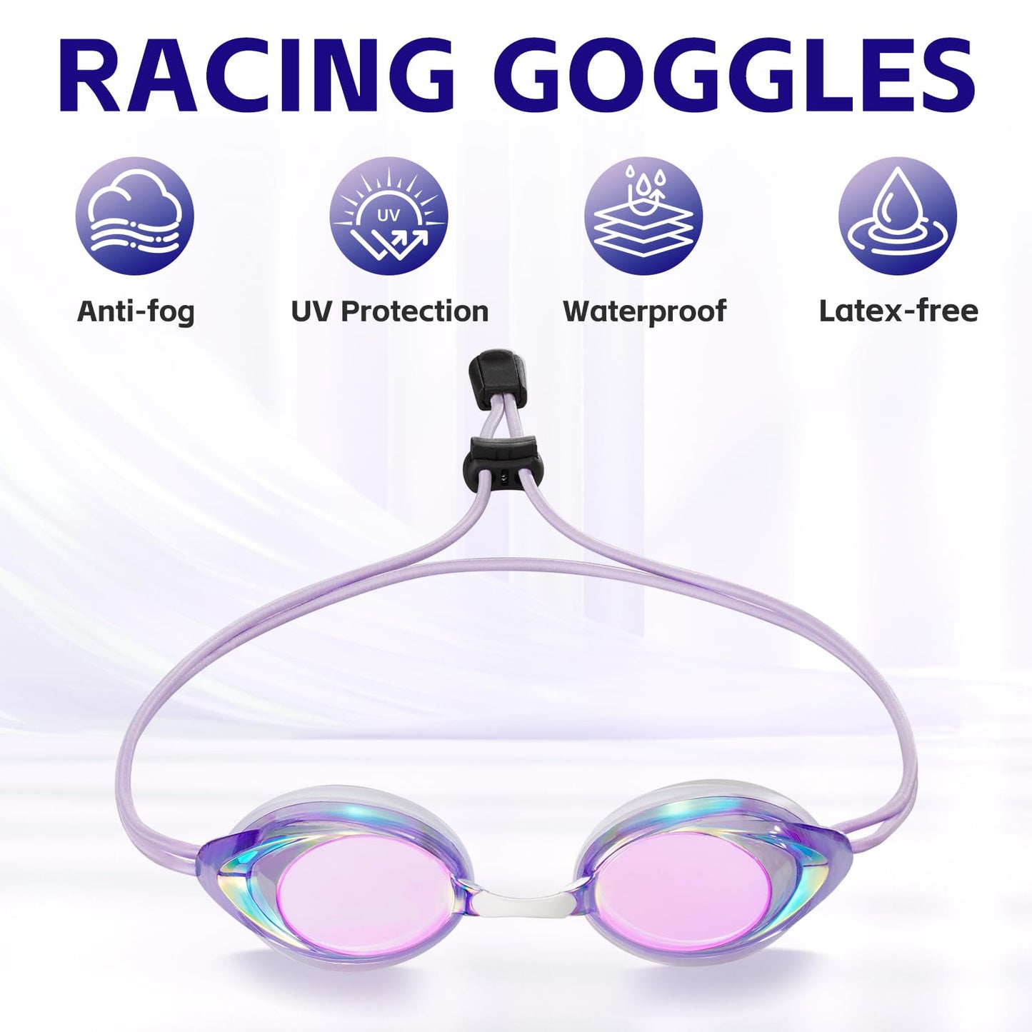 ITOWE 2 Pack Competitive Swim Goggles Adult Women, Swimming goggles Adult For Men Women Youth Bungee Strap Soft Silicone Leakproof Racing Water Goggles Panoramic Clear Vision Anti Fog UV Protection