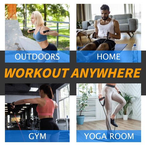 Single Resistance Bands with Handles for Working Out Women and Men, Exercise Bands with Door Anchor, Stretch Bands for Home Workouts, Simple Guide Included (Extra light-yellow-10 lbs)
