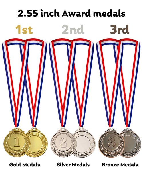 Jauisus 3 Pcs Gold Silver Bronze Medals 1st 2nd 3rd Place Award Medals for Awards, Olympic Style Winner Awards for Sports, Party, Tournaments, Prizes, Competitions (Metal, 2.55 Inch)