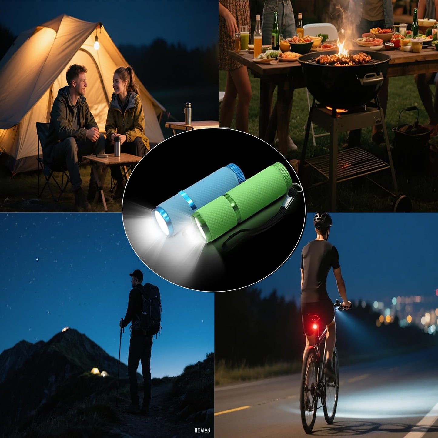 DAFURIET 4 Pack Mini Flashlights, 9 LED Glow-in-the-Dark Aluminum Lights with Straps – Perfect for Camping, Hiking, and Emergency